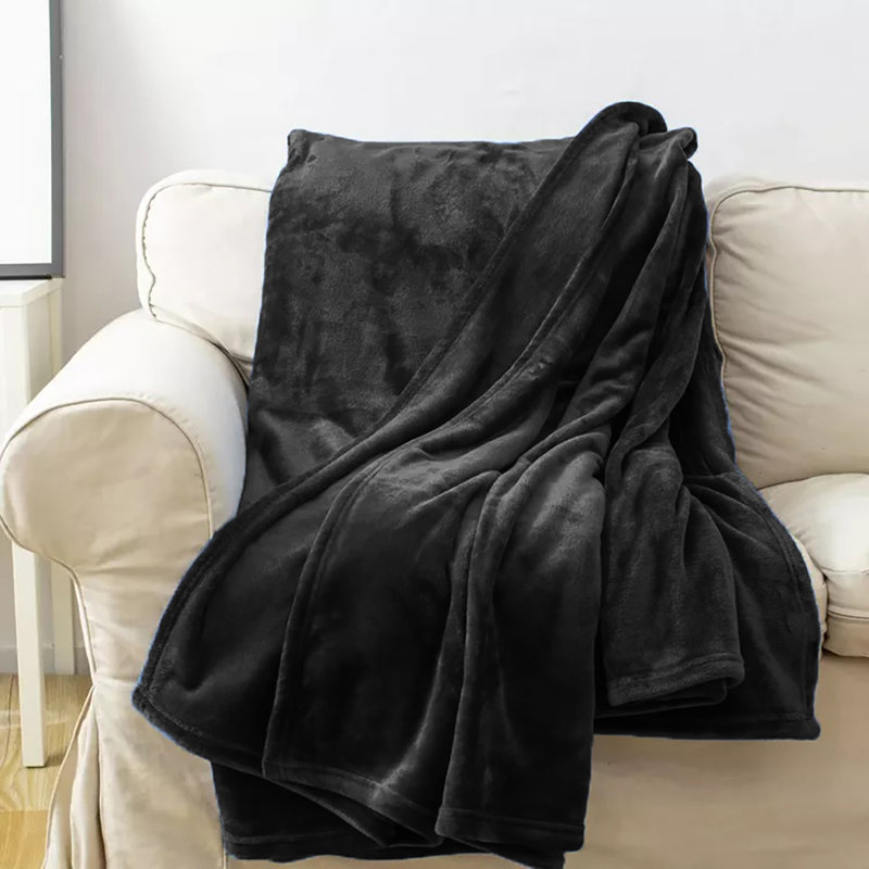  Couverture en flanelle super douce et chaude, Noir, Double
