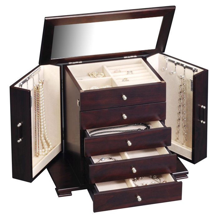 Boîte à bijoux avec miroir et velours, Brun Java