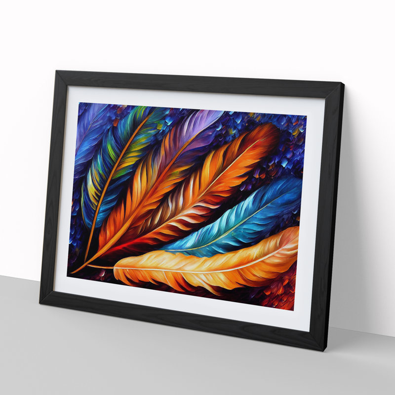 Bird Feather - Single Picture Frame Painting, Black Framed, 25cm H x 34cm W x 2cm D