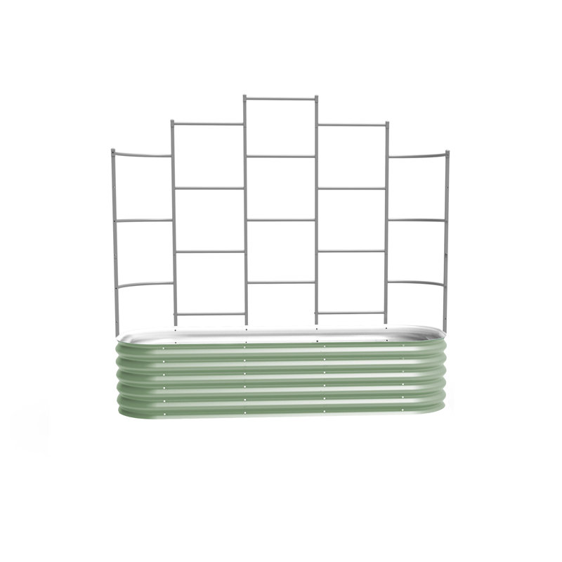 17" Tall 6 In 1 Modular Metal Outdoor Raised Garden Bed With Trellis, Olive Green