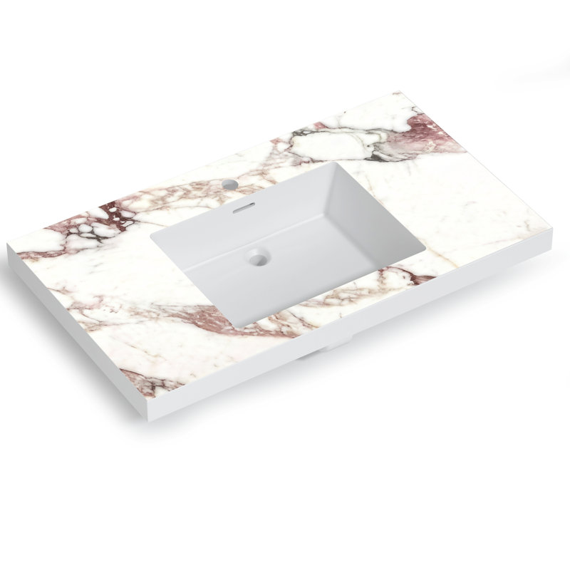 Comptoir de meuble-lavabo 36 po x 18 po avec lavabo rectangulaire intégré, veinure de marbre et fixation pour robinet à un trou