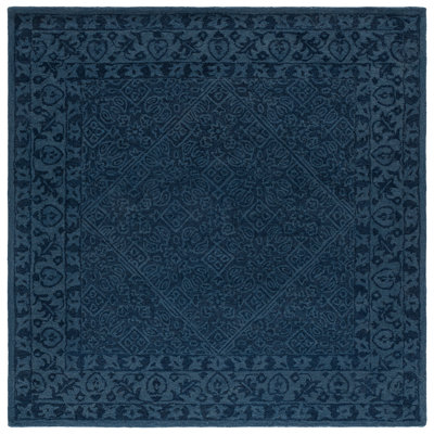 Pimentel Hand Tufted Wool/Cotton Geometric Rug in Navy Blue
