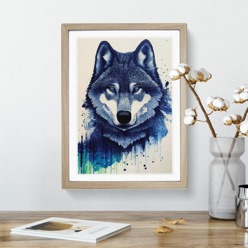 Painted Wolf No.4 - Framed Print, 64cm H x 46cm W, Oak