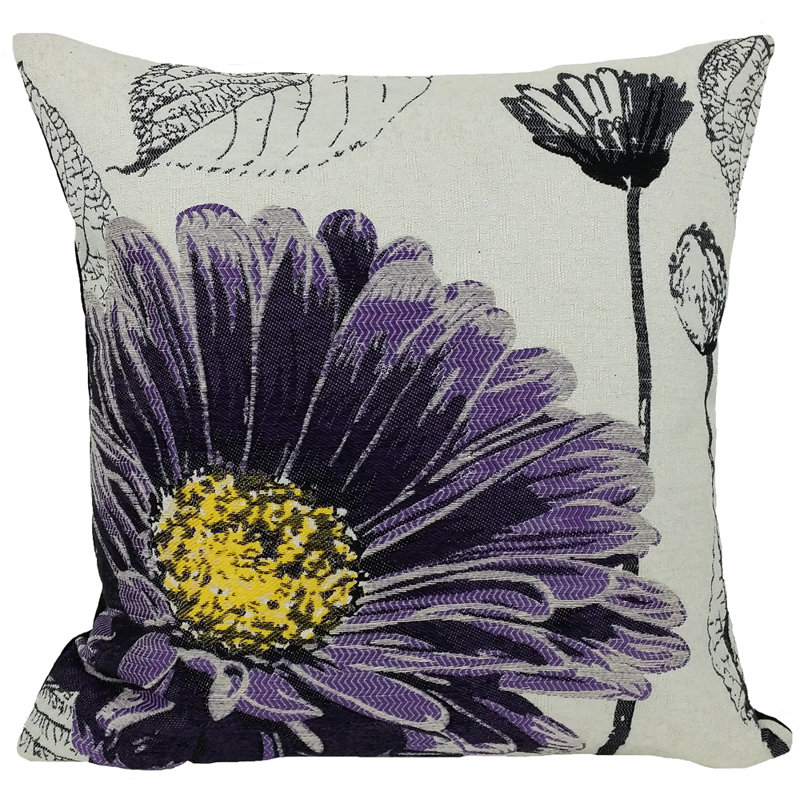  Flower Embroidery Square Pillow Cover & Insert, Purple