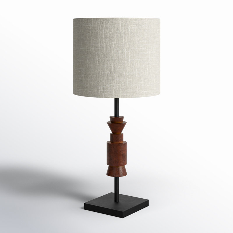 Bakasura Solid Wood Table Lamp, Walnut, Light Beige