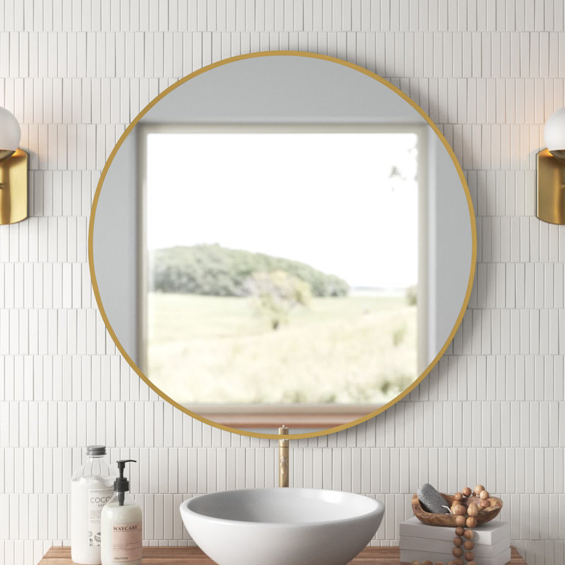 Rouillard Metal Round Mirror, Gold, 30" x 30"