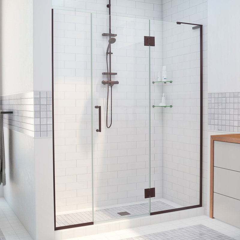 DreamLine Unidoor-X 66.5 - 67 inch W x 72 inch H Frameless Hinged Shower Door in Oil Rubbed Bronze - Right Wall Installation