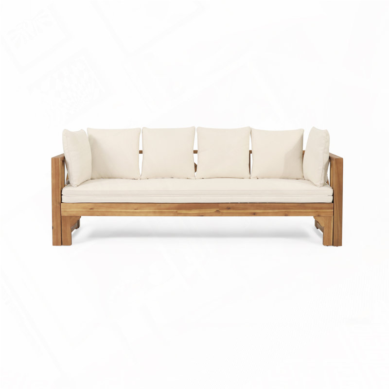 Canapé-lit convertible pour la détente et le divertissement en plein air, Teck / beige