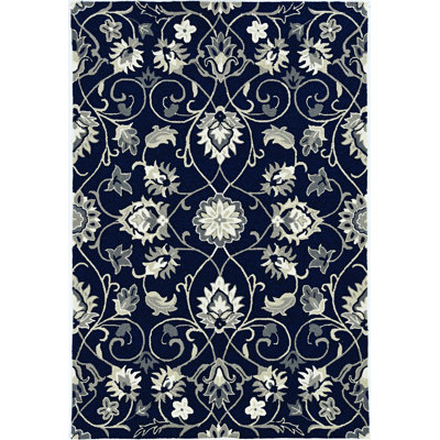 Tapis décoratif d'extérieur à motif floral crocheté à la main 2 pi x 3 pi bleu marine