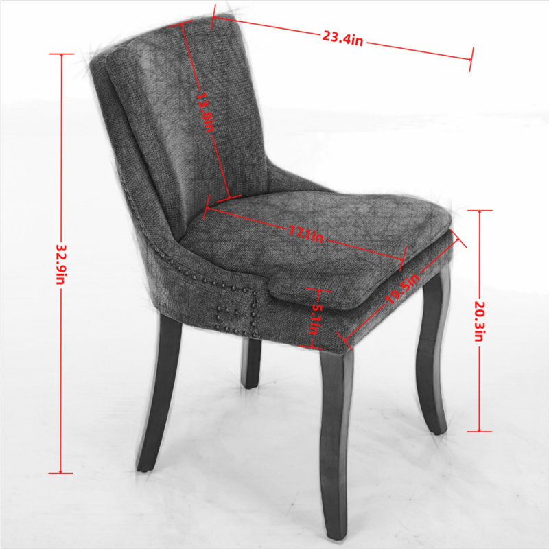 Ensemble de chaises de salle à manger modernes en chenille à double couche rembourrées, conception à dossier moyen confortable avec pieds incurvés en bois massif pour un salon et une salle à manger élégants