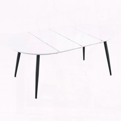 Table de salle à manger extensible ronde avec plateau en panneau de fibres à densité moyenne blanc et pieds en métal noir