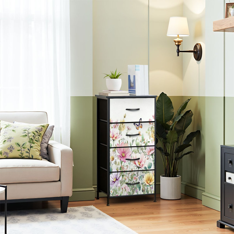 4 Drawer Dresser for Bedroom, Narrow Chest of Drawers, Wooden Top and Study Iron Frame 18"x37.5"-(WxH)