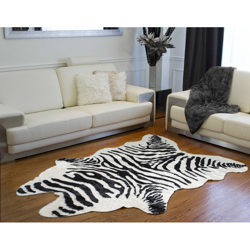 Zebra Black And White Print Area Rug, Novelty 63" X 90"