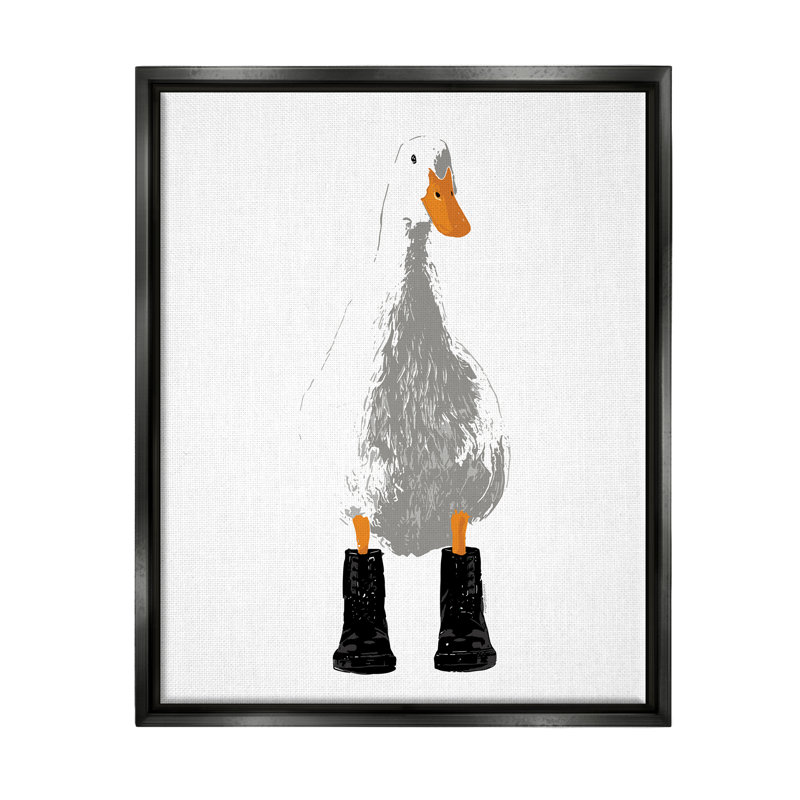 Portrait de canard portant des bottes de pluie par Kamdon Kreations - peinture sur toile, Cadre flottant noir de jais