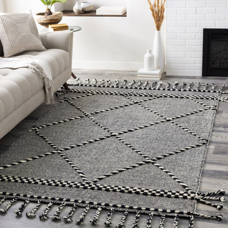 Laine tissée à la main Williamsburg noir / crème Southwestern, Tapis de couloir 2 pi 6 po x 8 pi