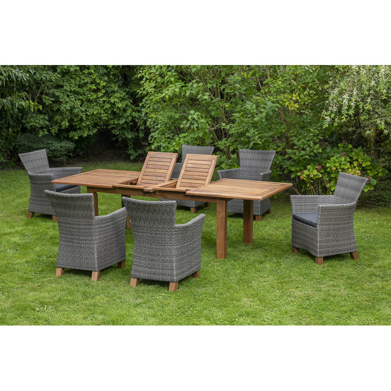 Inouye 6 - Person Acacia Wicker Patio Dining Set with Extendable Rectangular Table