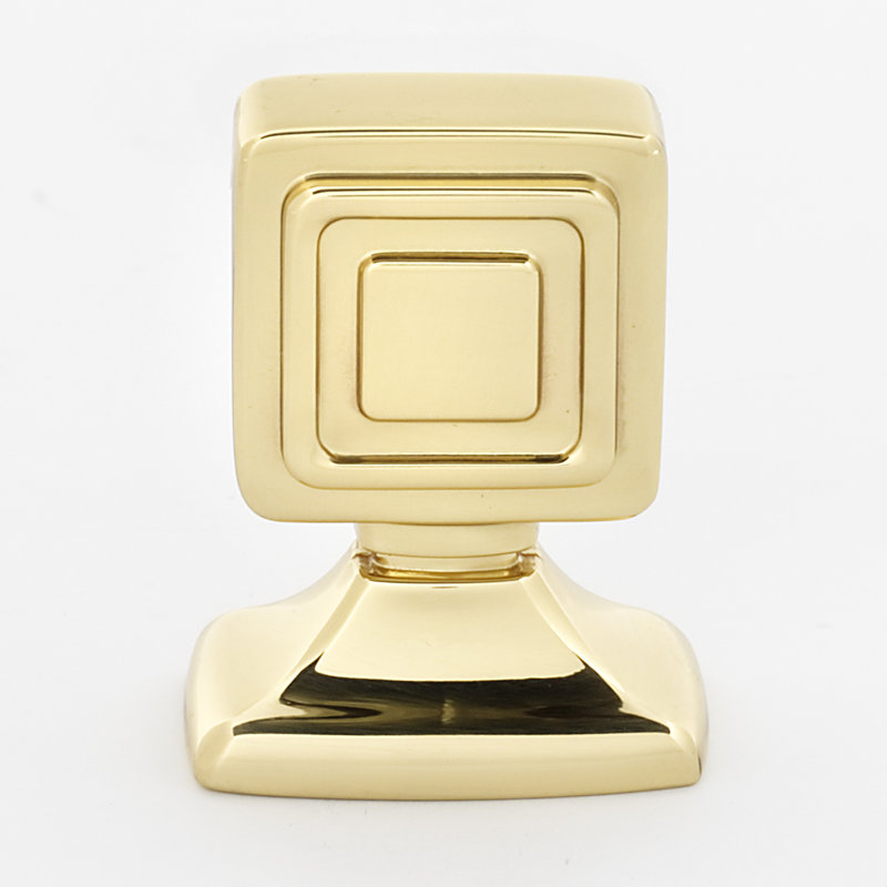 Polished Brass Square Cabinet Knob with Mounting Hardware
