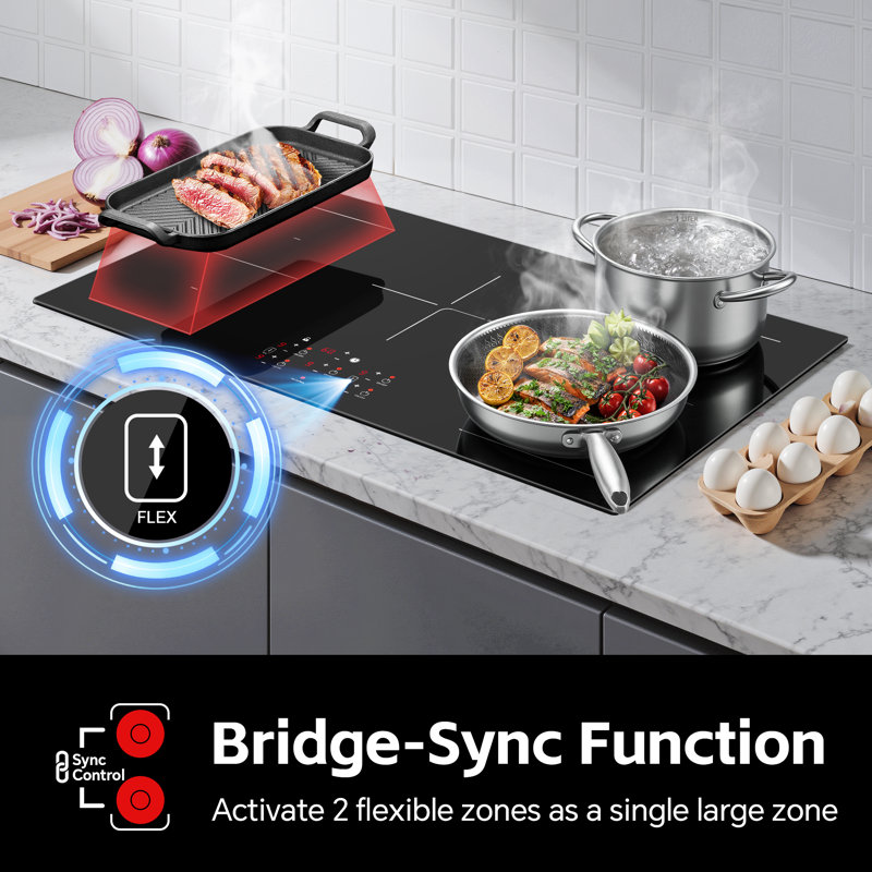 36 Inch Electric Induction Cooktop 5 Burners, 10800W Built-In Induction Stove Top With Double Bridge Function, Booster, Timer, Child Lock, Sensor Touch Control, No Plug