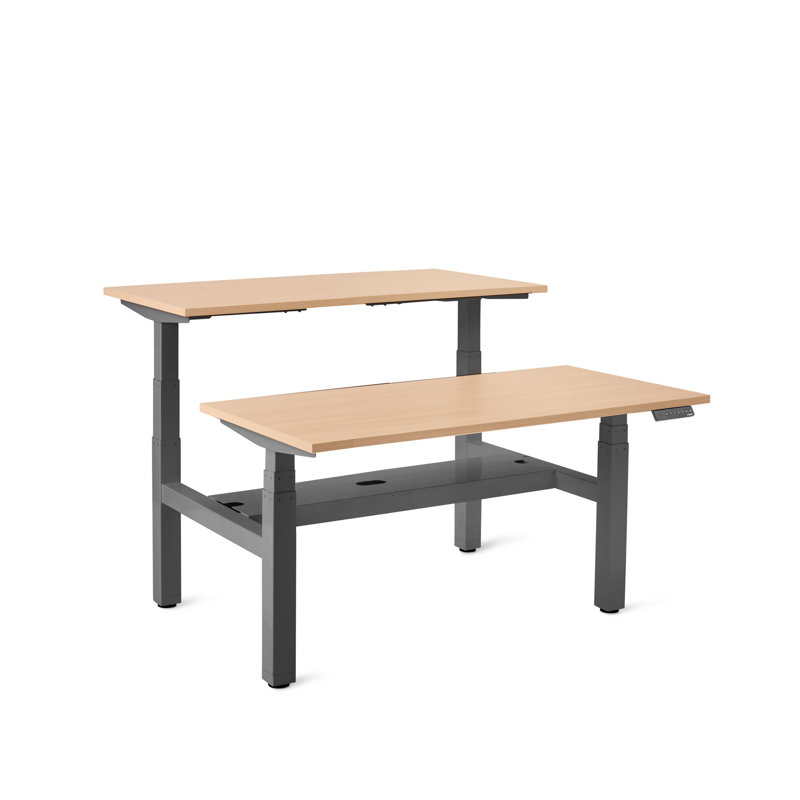 Bureau à hauteur réglable Series L, H 50,5 po x l 58 po x P 47,25 po, Gris anthracite / chêne naturel