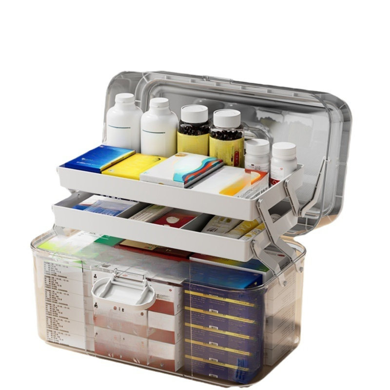 Medicine Storage Box For Home Travel 3-Layer Foldable With Safety Lock