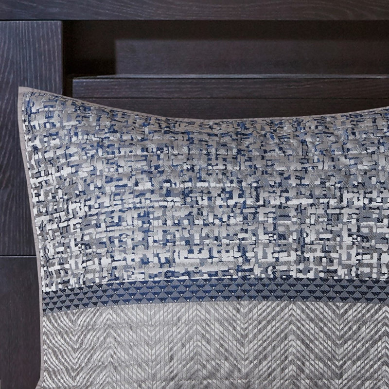 Ensemble de courtepointe réversible en jacquard 6 pièces avec coussins décoratifs bleu marine / très grand californien