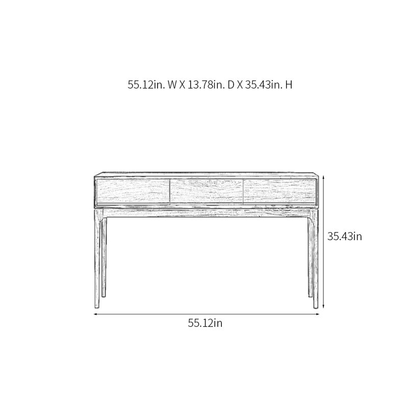 Console moderne à 3 tiroirs, H 35,43 po x l 55,12 po x P 13,78 po