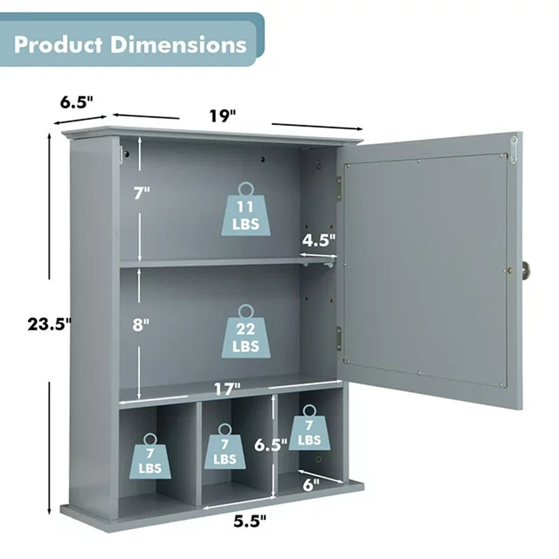 Armoire à pharmacie avec 2 tablettes réglables Alyxandrea, gris