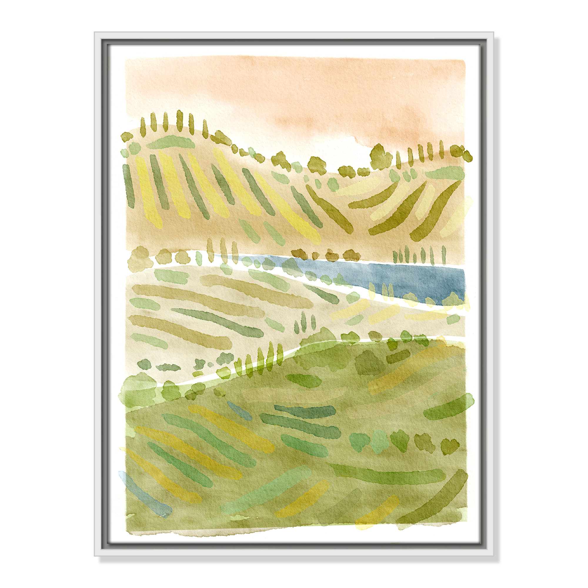 Tuscan Countryside Print by Leah Straatsma, White Floater Framed Canvas, 25.5" H x 19.5" W x 2" D, No Mat