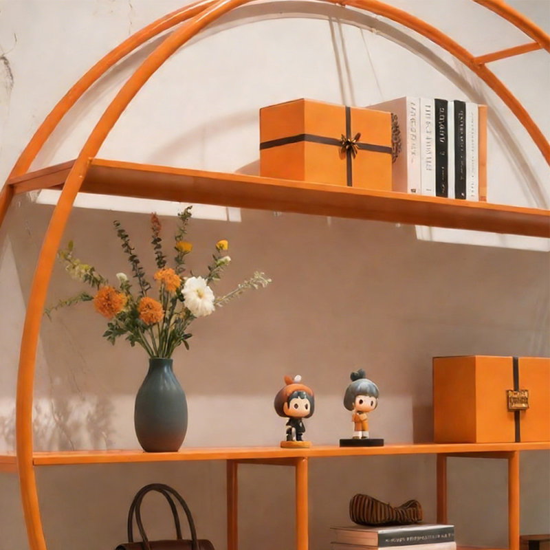 Modern Orange Metal Display Shelf, (5 Shelves) 47.24"H x 47.24"W x 11.81"D