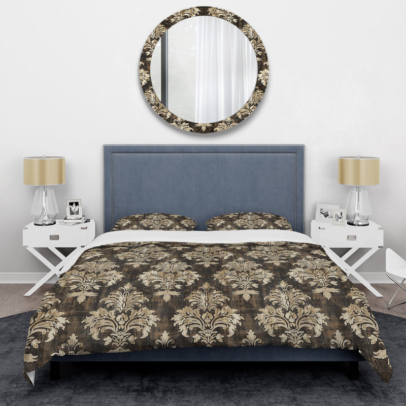 Ensemble de housse de couette transitionnelle brun et beige damassé Glam VI
