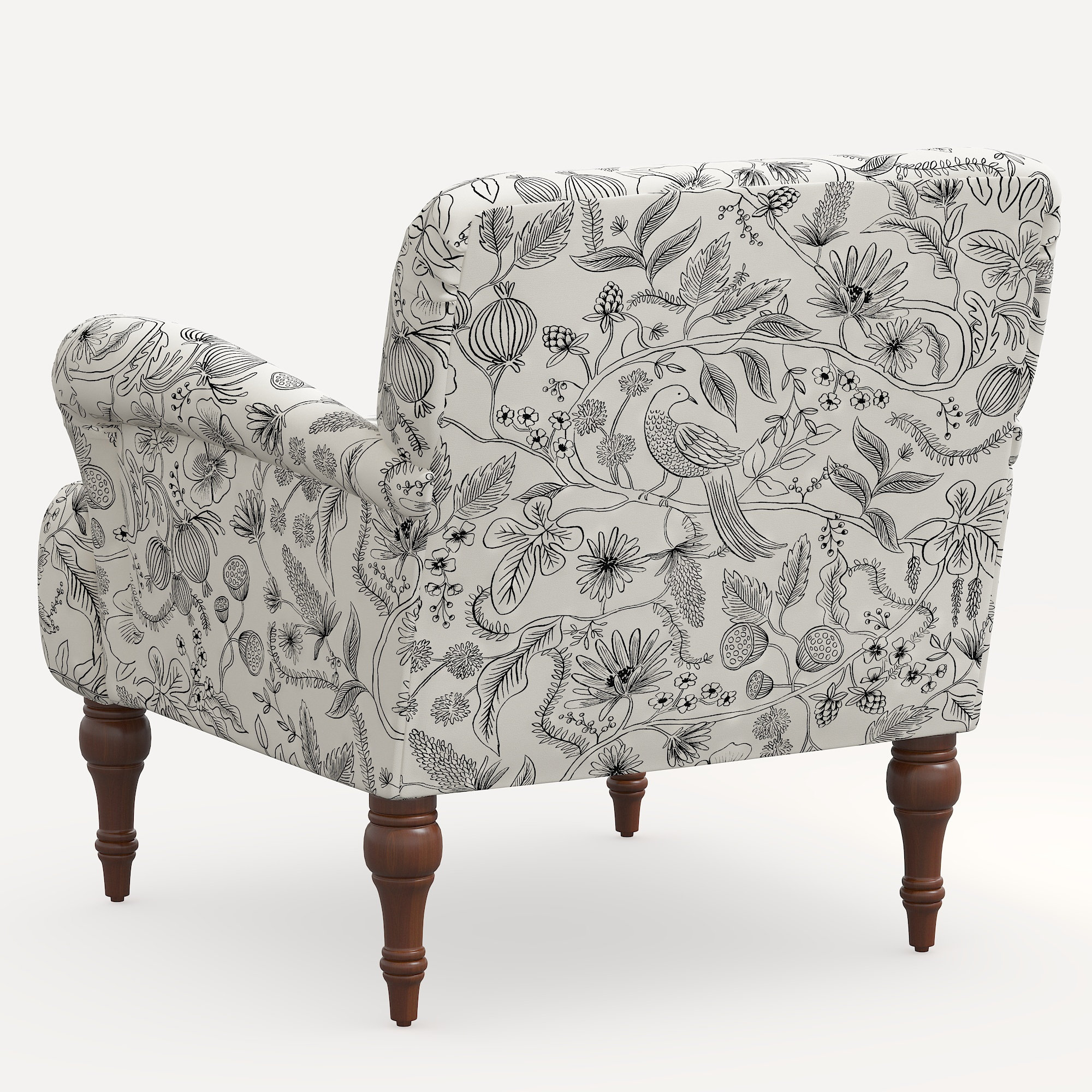 Rifle Paper Co. x Cloth & Company Bristol Armchair, Black Aviary Linen Blend, Espresso