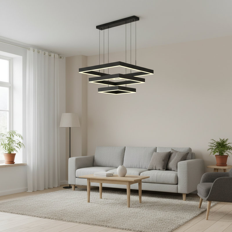 Lustre intégré pour îlot de cuisine à 3 lumières DEL Anjeliett, H 73 po x l 31,5 P 31,5 po x P, Noir