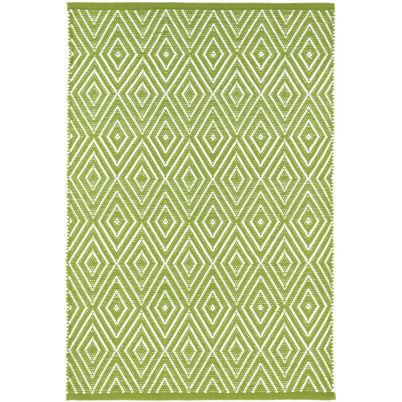 Diamond Sprout/White Handwoven Indoor/Outdoor Rug, Rectangle 2' x 3'