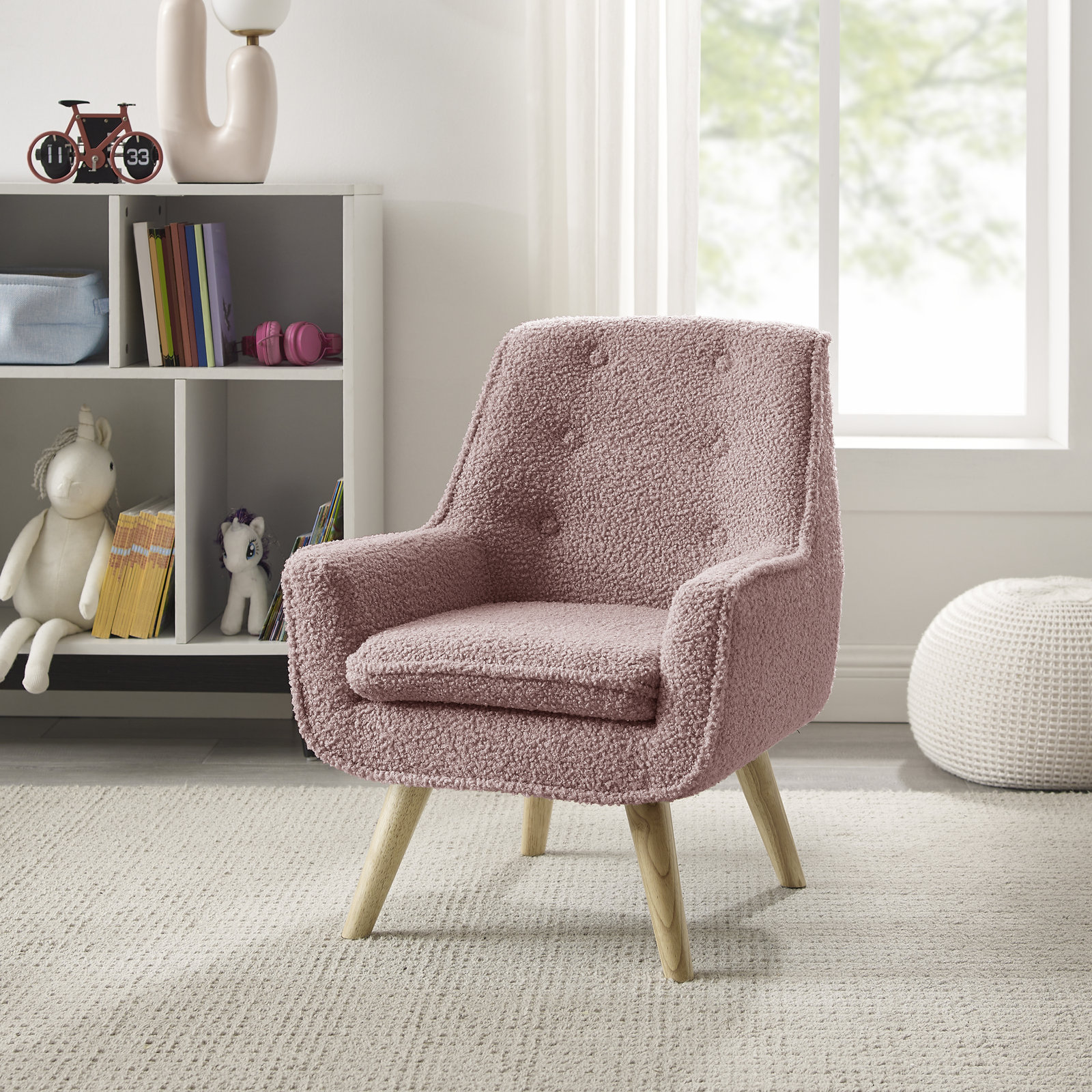 Kids 14.5" Sherpa Chair, Blush