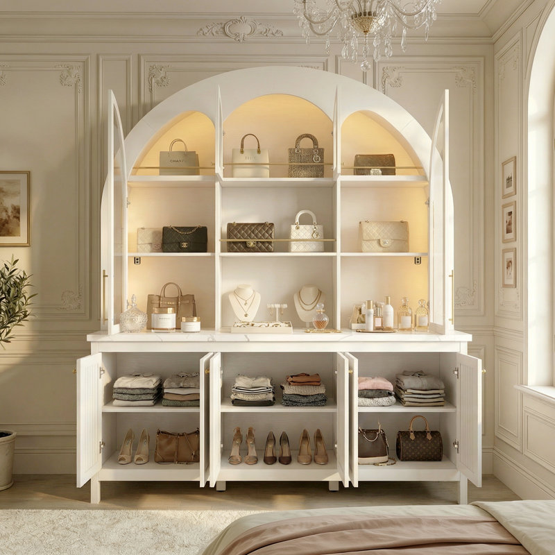 Élégante vitrine arquée avec éclairage DEL intelligent, Blanc