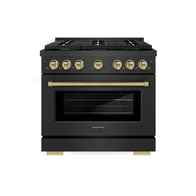 ZLINE Autograph 30 in. Paramount Dual Fuel Range in Black Satin Stainless Steel with Gold Accents