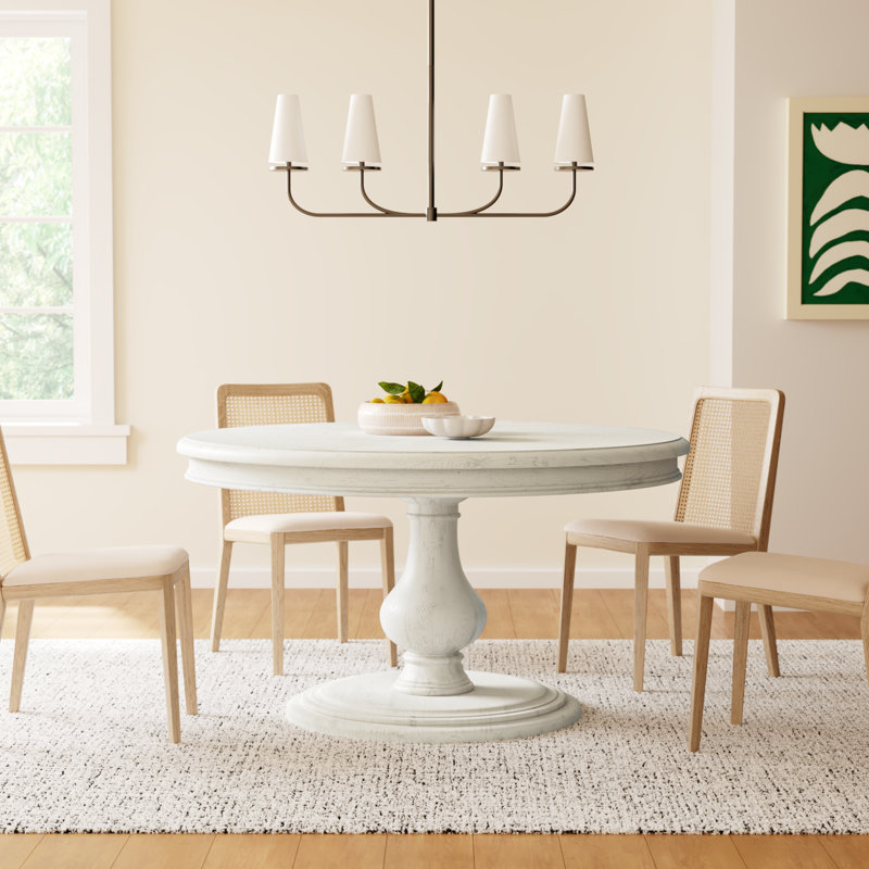 Albia 54" Solid Wood Pedestal Dining Table, Vintage White