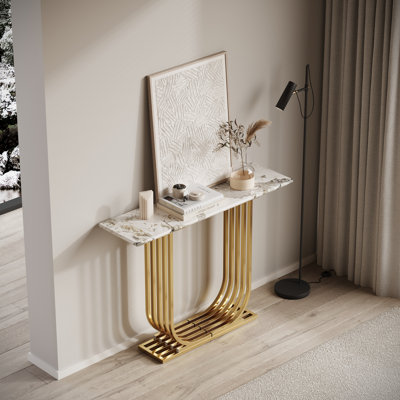 Console 43,3 po moderne en faux marbre avec base en U dorée