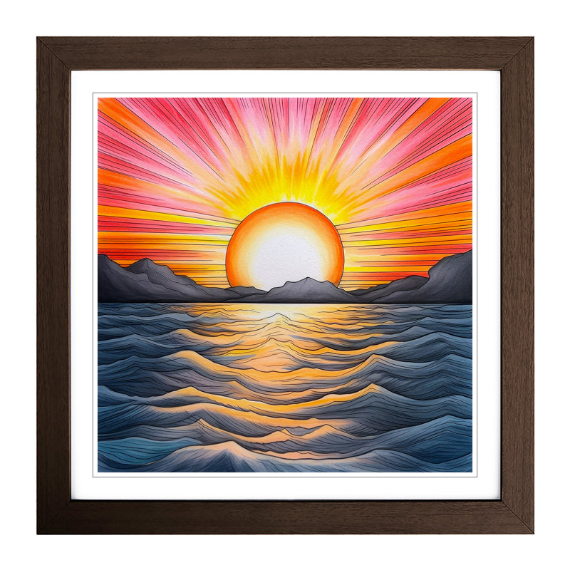 Sunrise Drawing - Single Picture Frame Print on Wood, Walnut