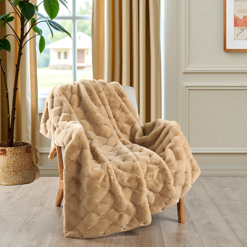 Jeté en fausse fourrure de lapin, Beige