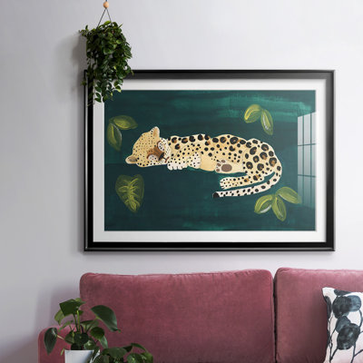 Lethargic Leopard II - Matted and Framed Under Acrylic Glass, Large Living Room Wall Art