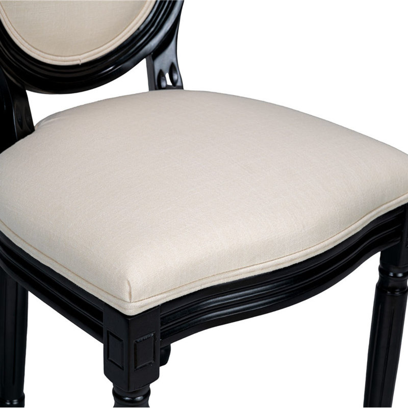 Cotton Linen Upholstered King Louis Back Dining Chair, Mid Century Solid Wood Side Chair For Dining Room/Kitchen (Set of 2)