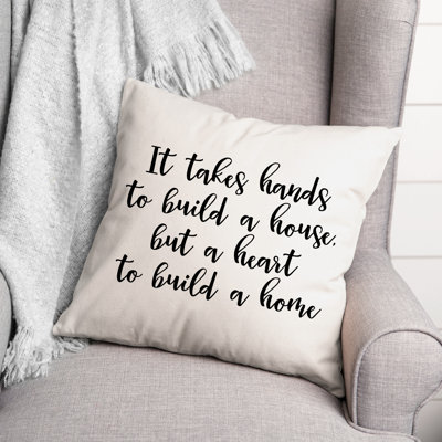Black And White Typography Collection Heart to Build a Home Throw Pillow