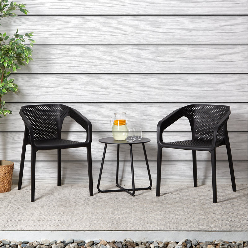 Isaias Stacking Patio Dining Armchair, Black