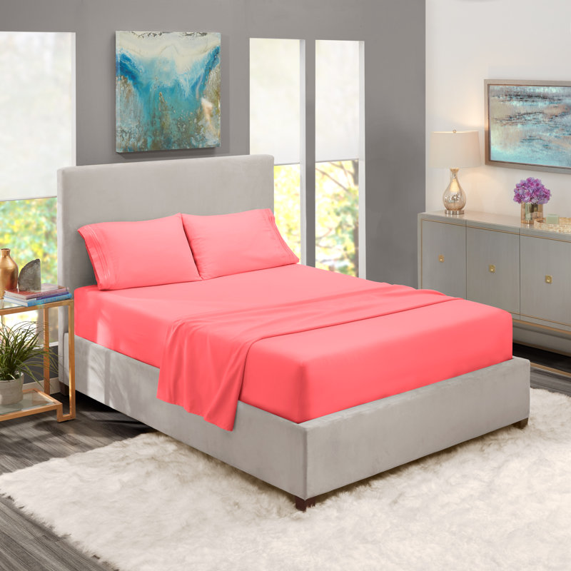 Double Brushed Hotel Luxury Sheet Set with Extra Soft Sheets & Pillowcases, Coral, Twin XL