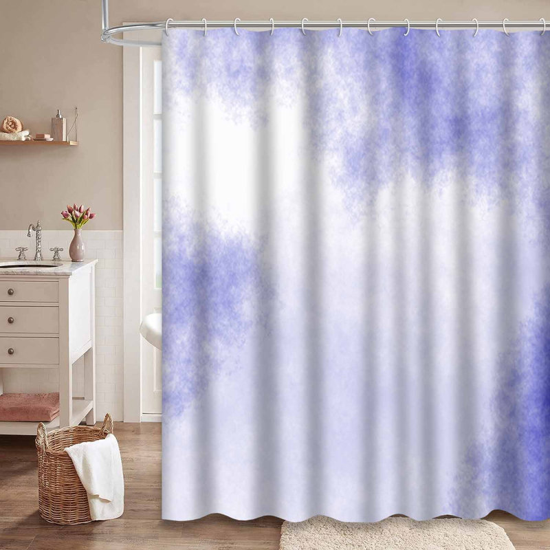 Rideau de douche aquarelle abstrait bleu marine avec 12 crochets, L 72 po x l 78 po