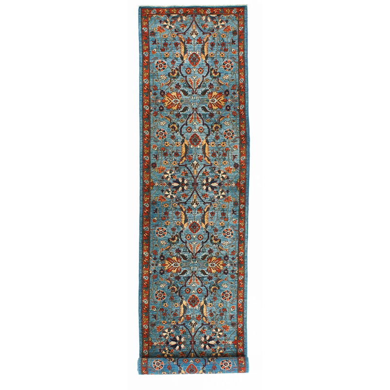 Chemin de table traditionnel bleu et rouille, Tapis de couloir 2 pi 9 po x 12 pi 7 po