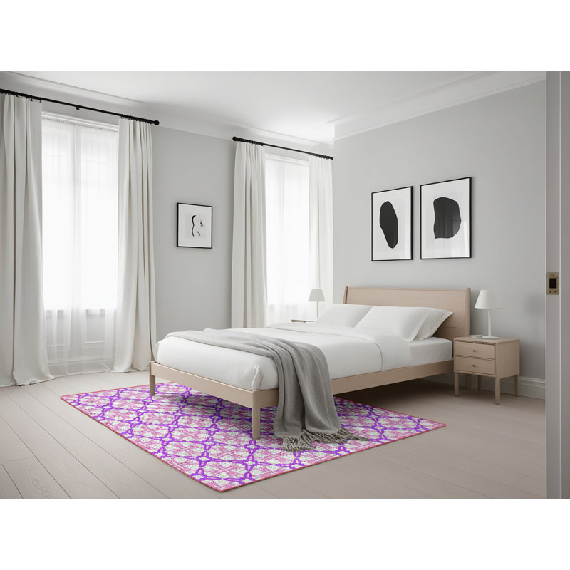 Tapis de zone mauve/beige à motifs, Rectangle 5 pi x 7 pi