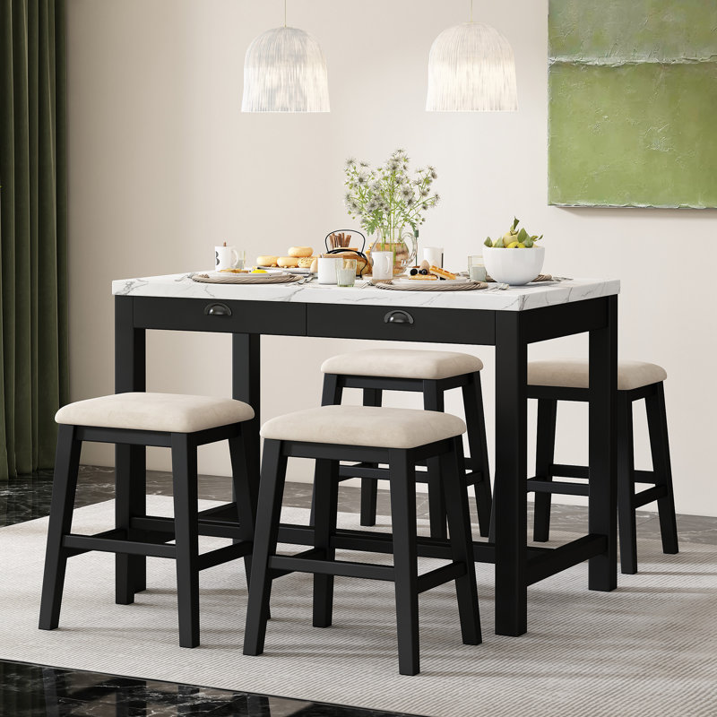 2 - Person Dining Set, White/Black, 5