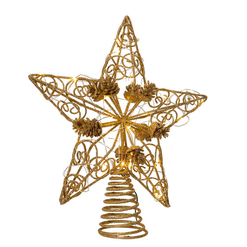 Gold Metal 11.75-Inch LED Star Christmas Tree Topper